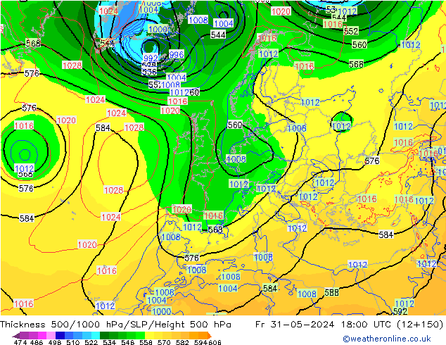 Thck 500-1000hPa ECMWF Fr 31.05.2024 18 UTC