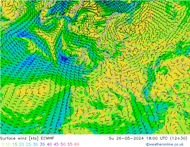 Surface wind ECMWF Ne 26.05.2024 18 UTC