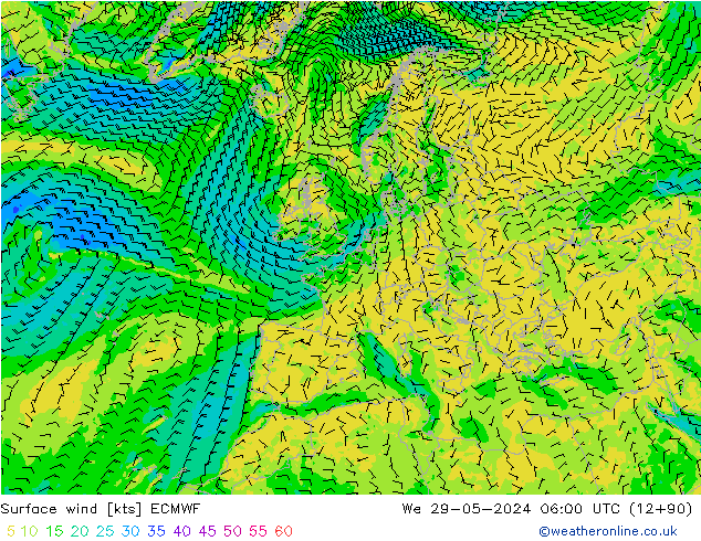 Wind 10 m ECMWF wo 29.05.2024 06 UTC