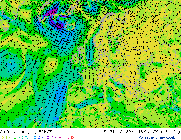 Surface wind ECMWF Fr 31.05.2024 18 UTC