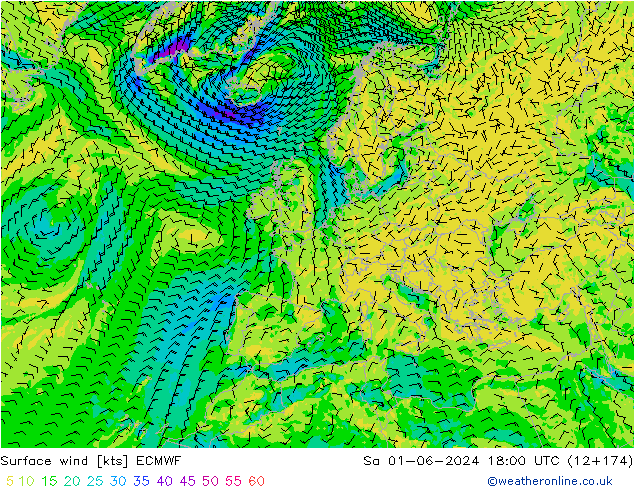 Rüzgar 10 m ECMWF Cts 01.06.2024 18 UTC