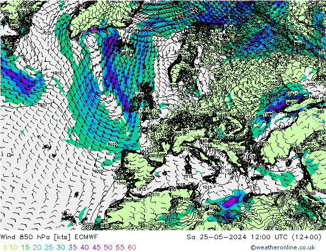 Viento 850 hPa ECMWF sáb 25.05.2024 12 UTC