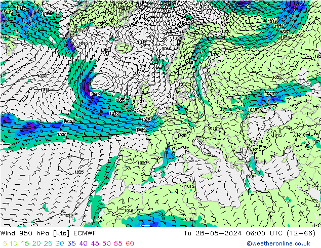 Rüzgar 950 hPa ECMWF Sa 28.05.2024 06 UTC