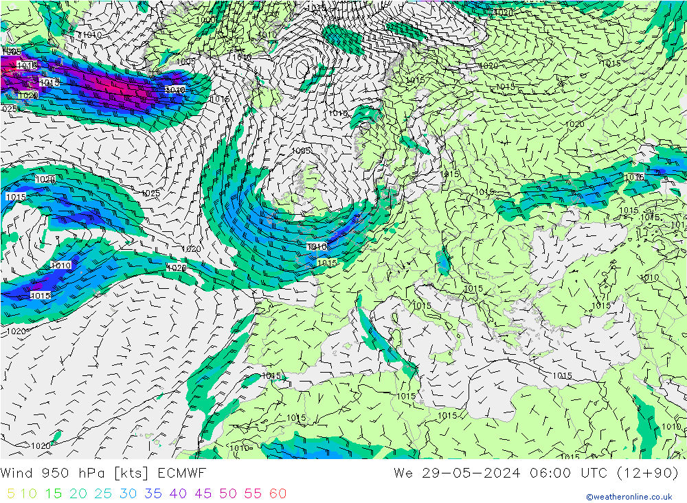 Wind 950 hPa ECMWF Mi 29.05.2024 06 UTC