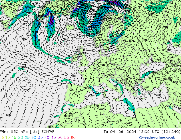 Wind 950 hPa ECMWF Di 04.06.2024 12 UTC
