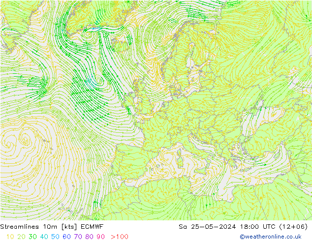 Línea de corriente 10m ECMWF sáb 25.05.2024 18 UTC