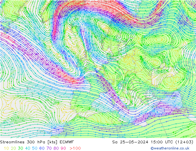 Streamlines 300 hPa ECMWF So 25.05.2024 15 UTC