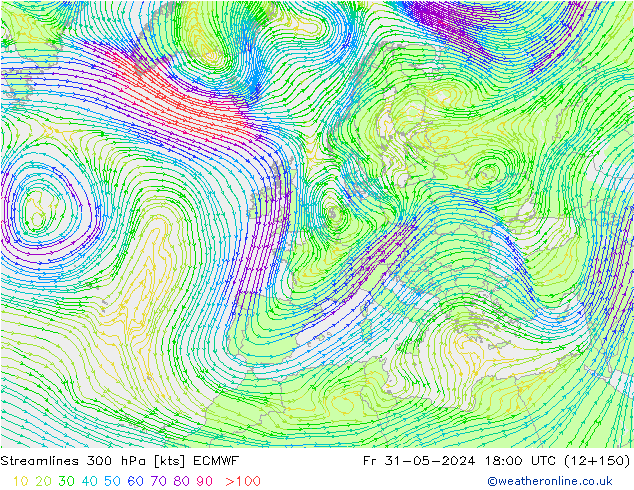 Streamlines 300 hPa ECMWF Fr 31.05.2024 18 UTC