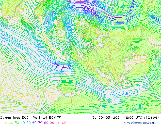 风 500 hPa ECMWF 星期六 25.05.2024 18 UTC
