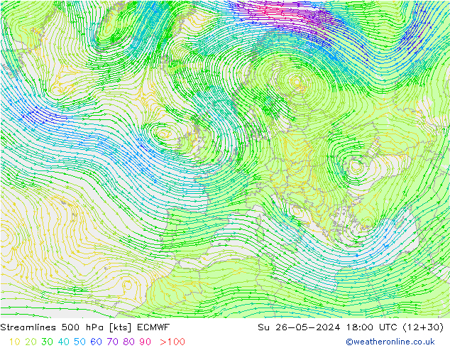 Streamlines 500 hPa ECMWF Ne 26.05.2024 18 UTC