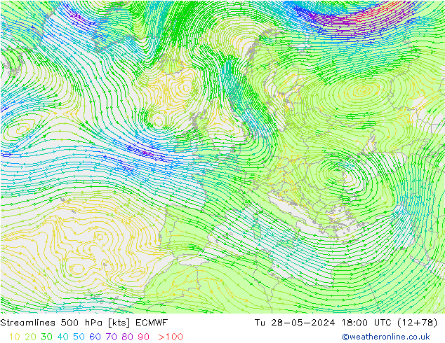 ветер 500 гПа ECMWF вт 28.05.2024 18 UTC