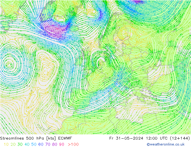 Streamlines 500 hPa ECMWF Fr 31.05.2024 12 UTC