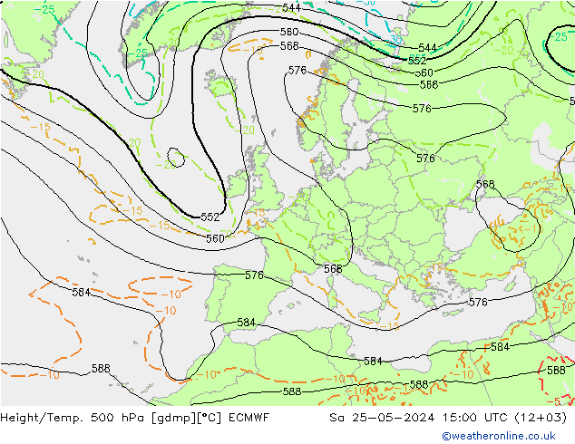 Height/Temp. 500 hPa ECMWF 星期六 25.05.2024 15 UTC