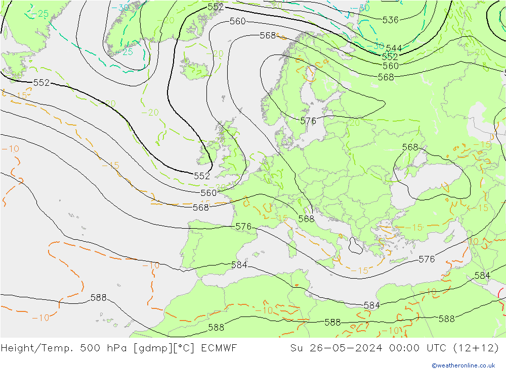 Z500/Rain (+SLP)/Z850 ECMWF dim 26.05.2024 00 UTC