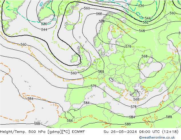 Z500/Rain (+SLP)/Z850 ECMWF Su 26.05.2024 06 UTC