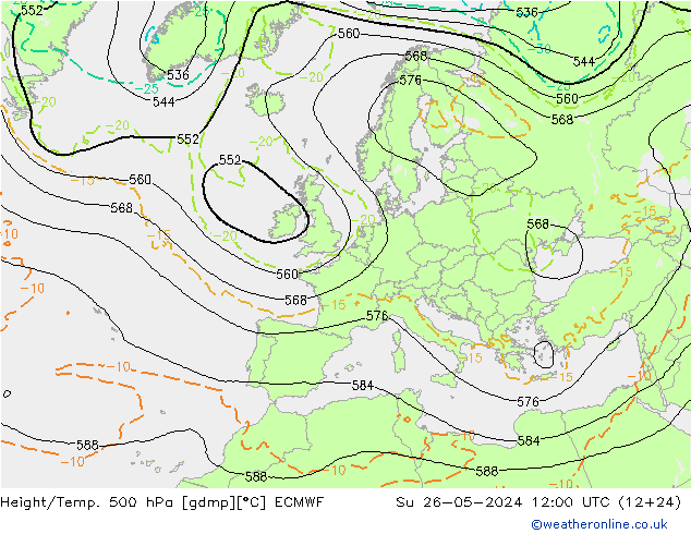 Yükseklik/Sıc. 500 hPa ECMWF Paz 26.05.2024 12 UTC