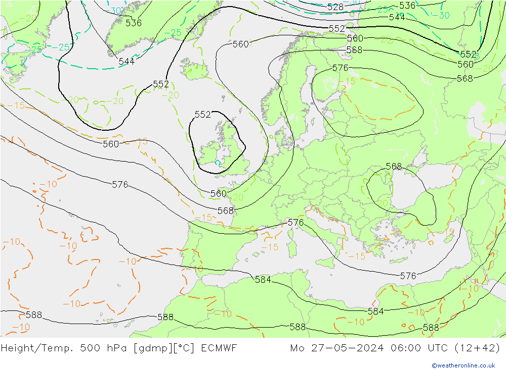 Z500/Yağmur (+YB)/Z850 ECMWF Pzt 27.05.2024 06 UTC