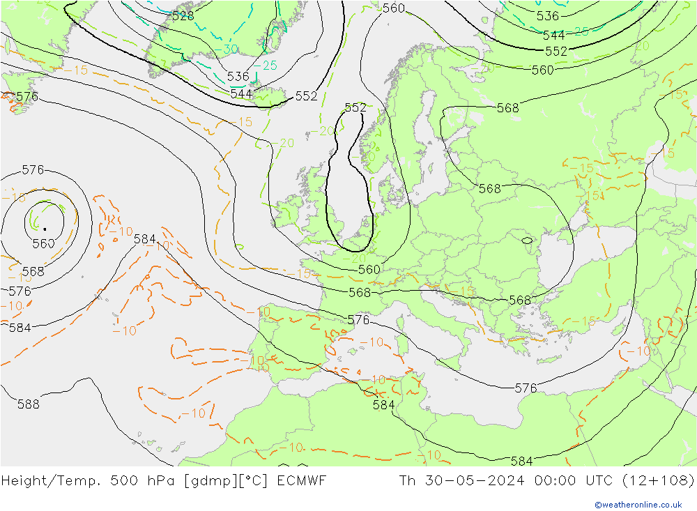 Yükseklik/Sıc. 500 hPa ECMWF Per 30.05.2024 00 UTC