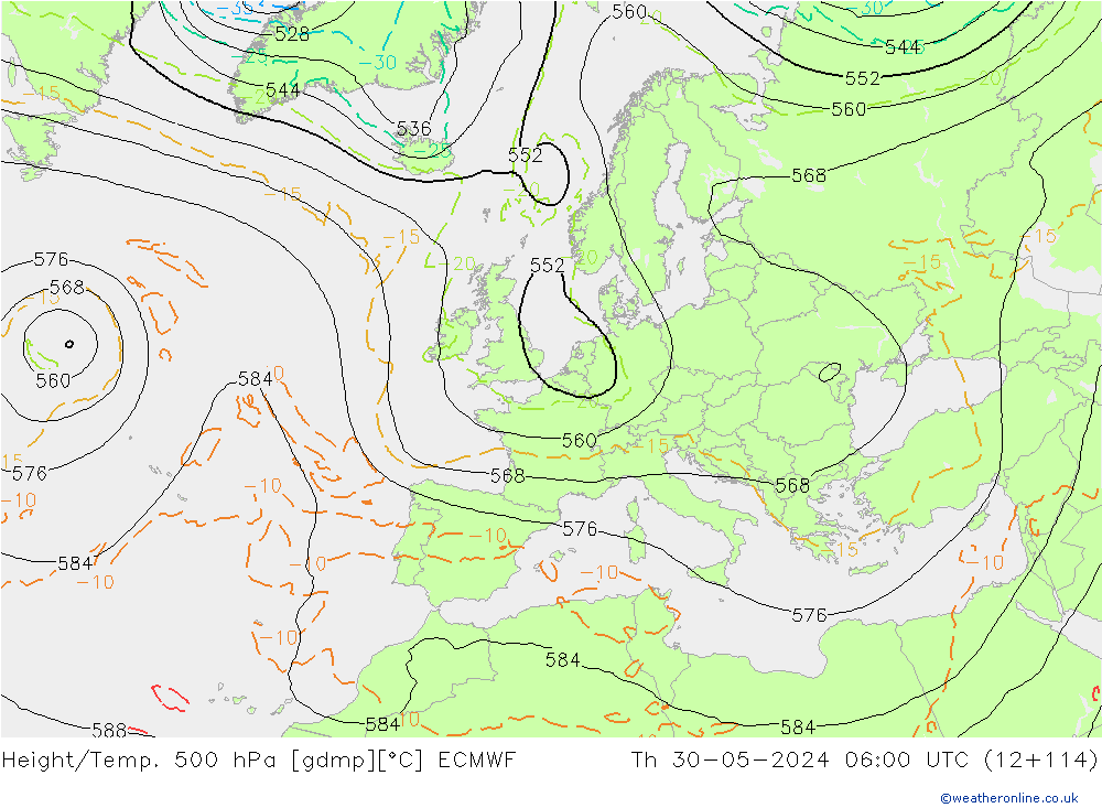 Z500/Rain (+SLP)/Z850 ECMWF Th 30.05.2024 06 UTC