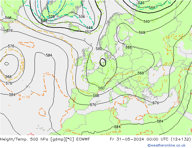 Z500/Rain (+SLP)/Z850 ECMWF vie 31.05.2024 00 UTC