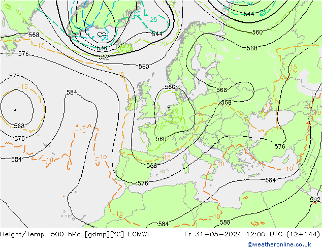 Z500/Regen(+SLP)/Z850 ECMWF vr 31.05.2024 12 UTC