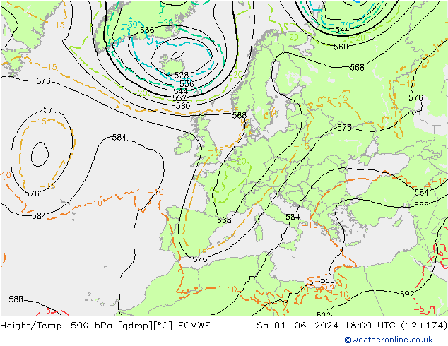 Z500/Rain (+SLP)/Z850 ECMWF сб 01.06.2024 18 UTC