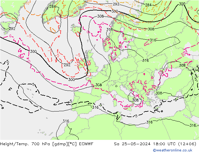 Géop./Temp. 700 hPa ECMWF sam 25.05.2024 18 UTC