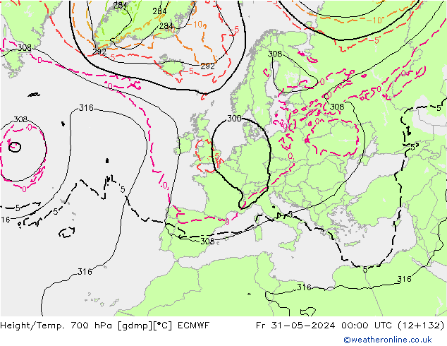 Height/Temp. 700 hPa ECMWF Fr 31.05.2024 00 UTC