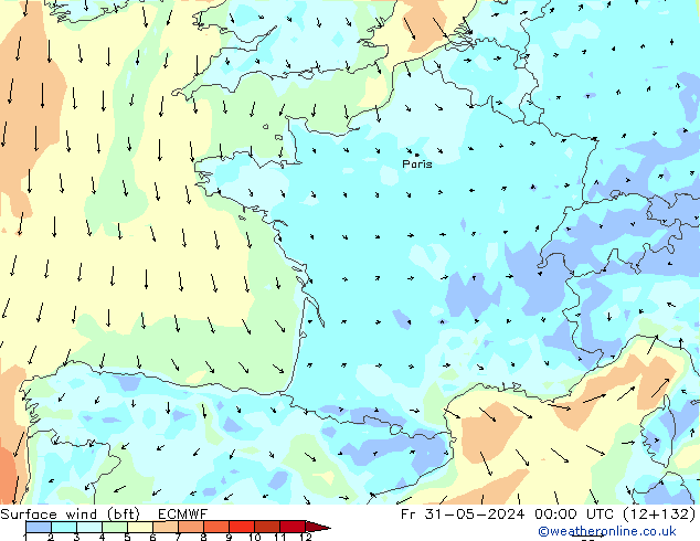 Rüzgar 10 m (bft) ECMWF Cu 31.05.2024 00 UTC