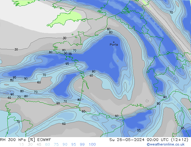 Humidité rel. 300 hPa ECMWF dim 26.05.2024 00 UTC