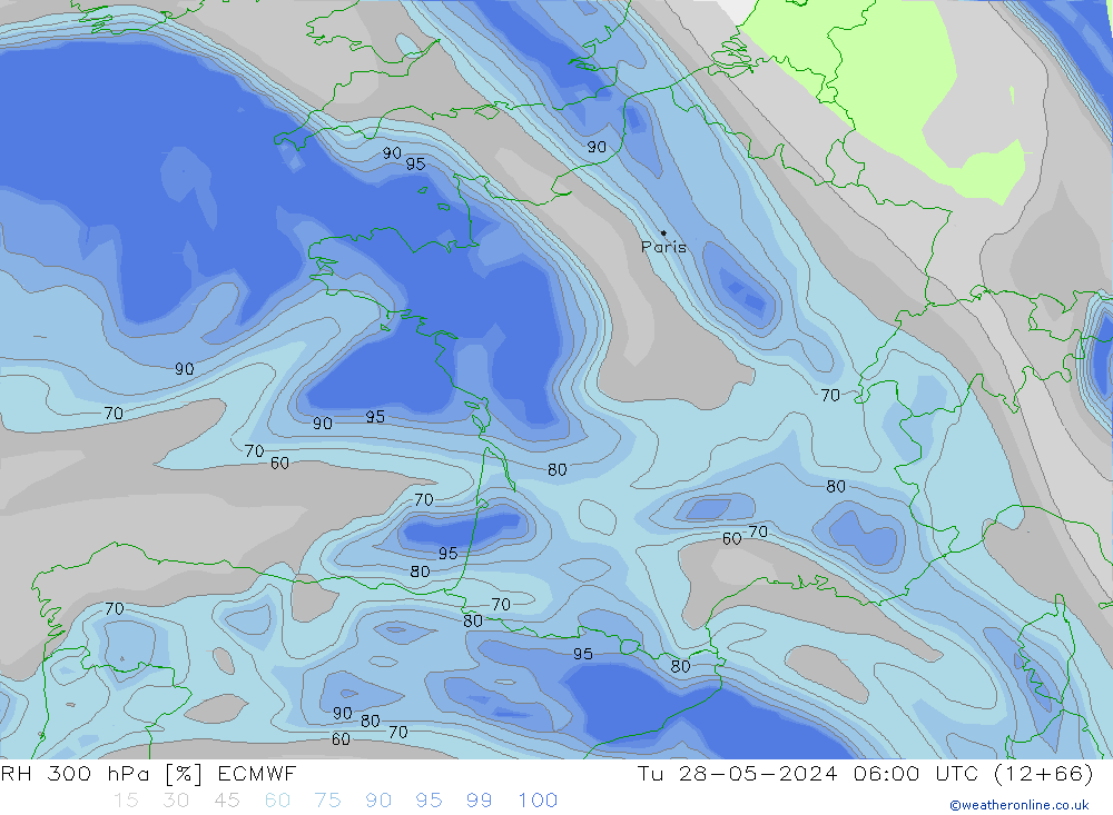 RH 300 hPa ECMWF Tu 28.05.2024 06 UTC