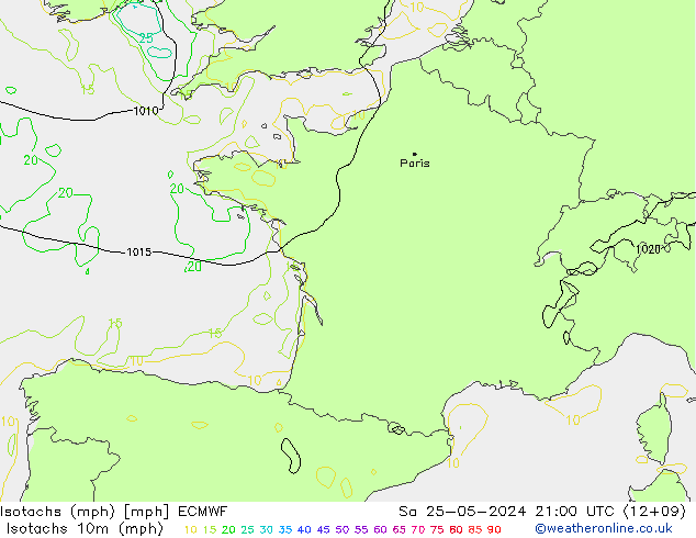 Isotachs (mph) ECMWF So 25.05.2024 21 UTC