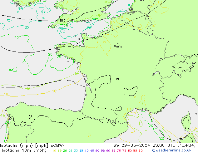 Isotachs (mph) ECMWF We 29.05.2024 00 UTC