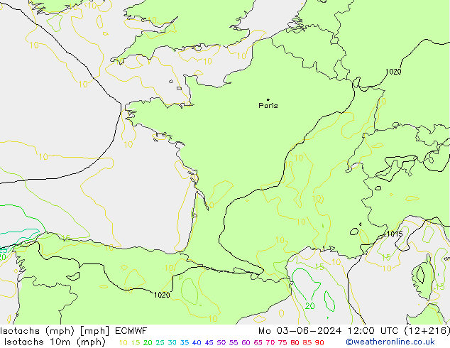 Isotachen (mph) ECMWF ma 03.06.2024 12 UTC