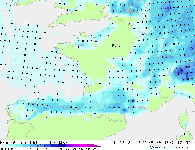 Z500/Rain (+SLP)/Z850 ECMWF Th 30.05.2024 06 UTC