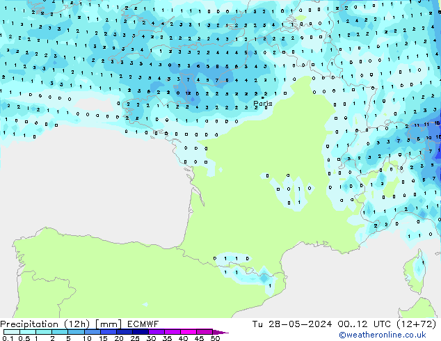 Précipitation (12h) ECMWF mar 28.05.2024 12 UTC