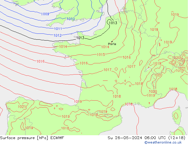 Atmosférický tlak ECMWF Ne 26.05.2024 06 UTC