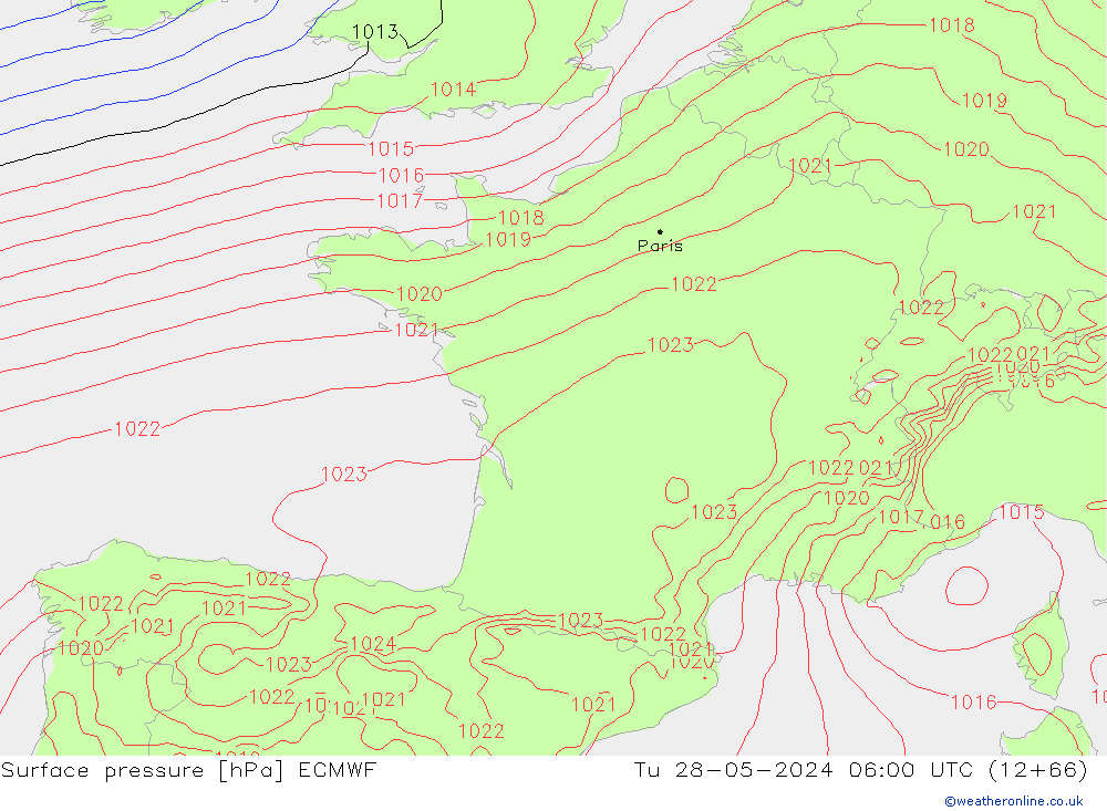 Surface pressure ECMWF Tu 28.05.2024 06 UTC