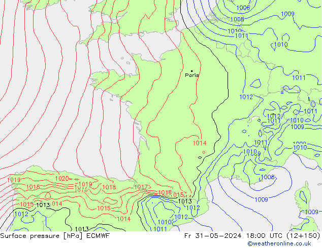 pressão do solo ECMWF Sex 31.05.2024 18 UTC