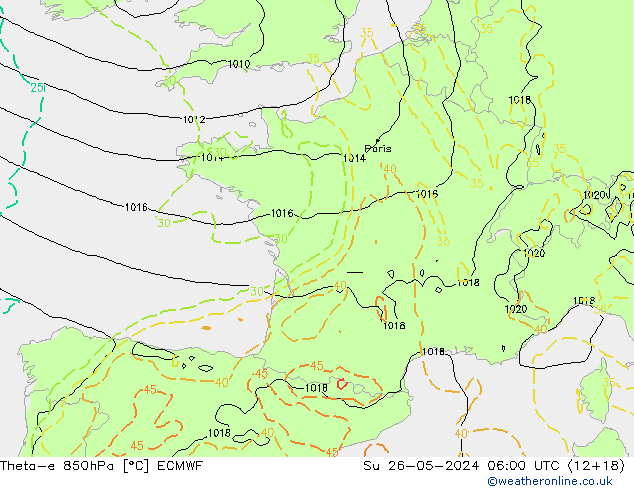 Theta-e 850hPa ECMWF Ne 26.05.2024 06 UTC