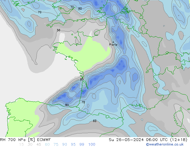 RH 700 hPa ECMWF Ne 26.05.2024 06 UTC