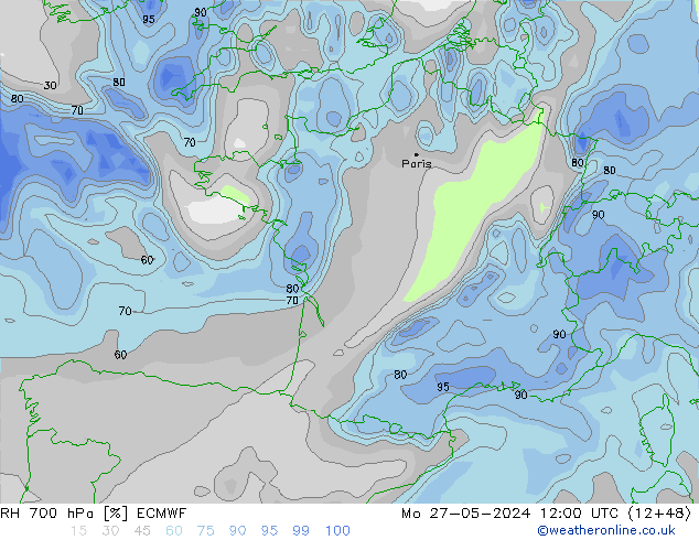 RH 700 hPa ECMWF Po 27.05.2024 12 UTC