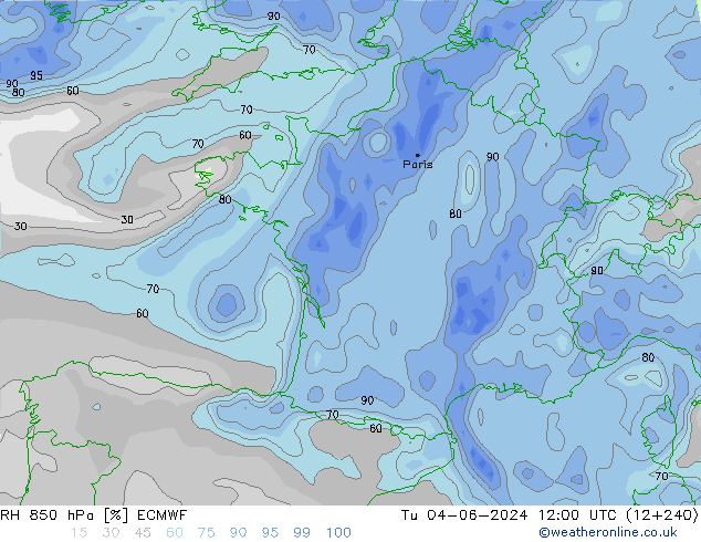 RH 850 hPa ECMWF Di 04.06.2024 12 UTC