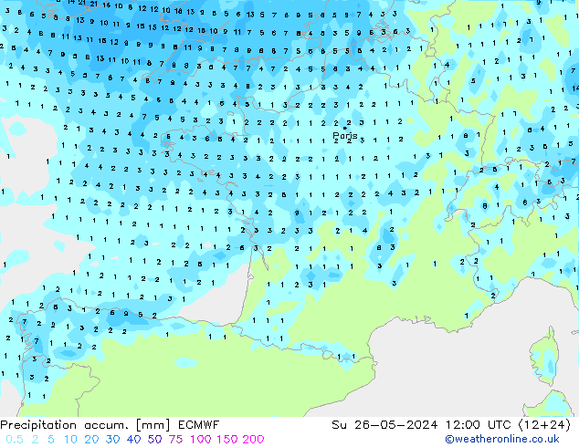 Precipitation accum. ECMWF Su 26.05.2024 12 UTC