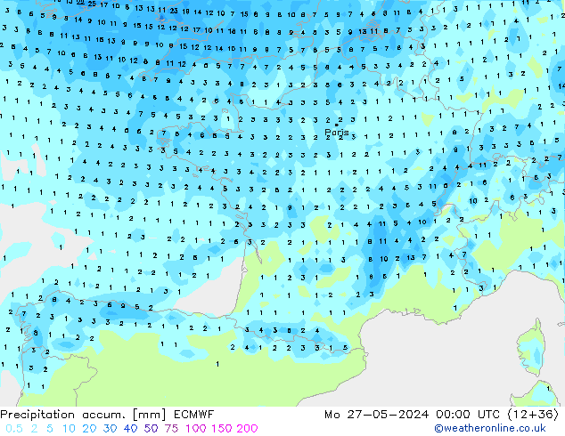 Precipitation accum. ECMWF Mo 27.05.2024 00 UTC