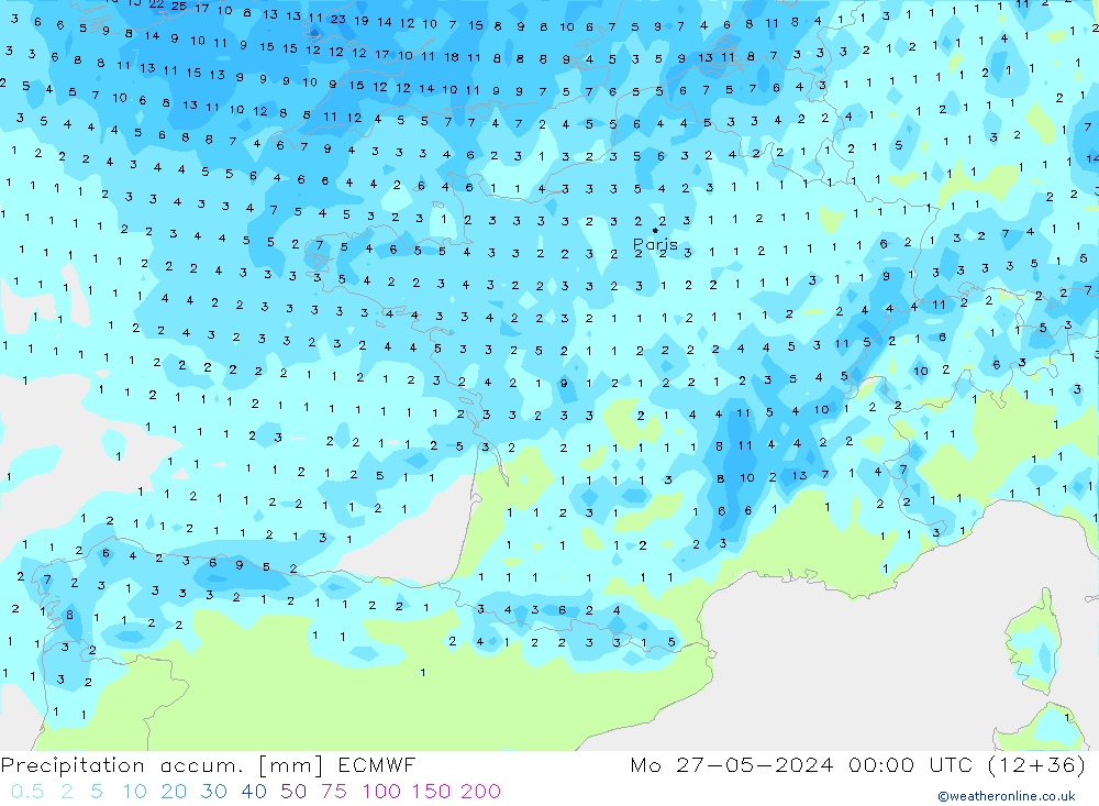 Precipitation accum. ECMWF Mo 27.05.2024 00 UTC