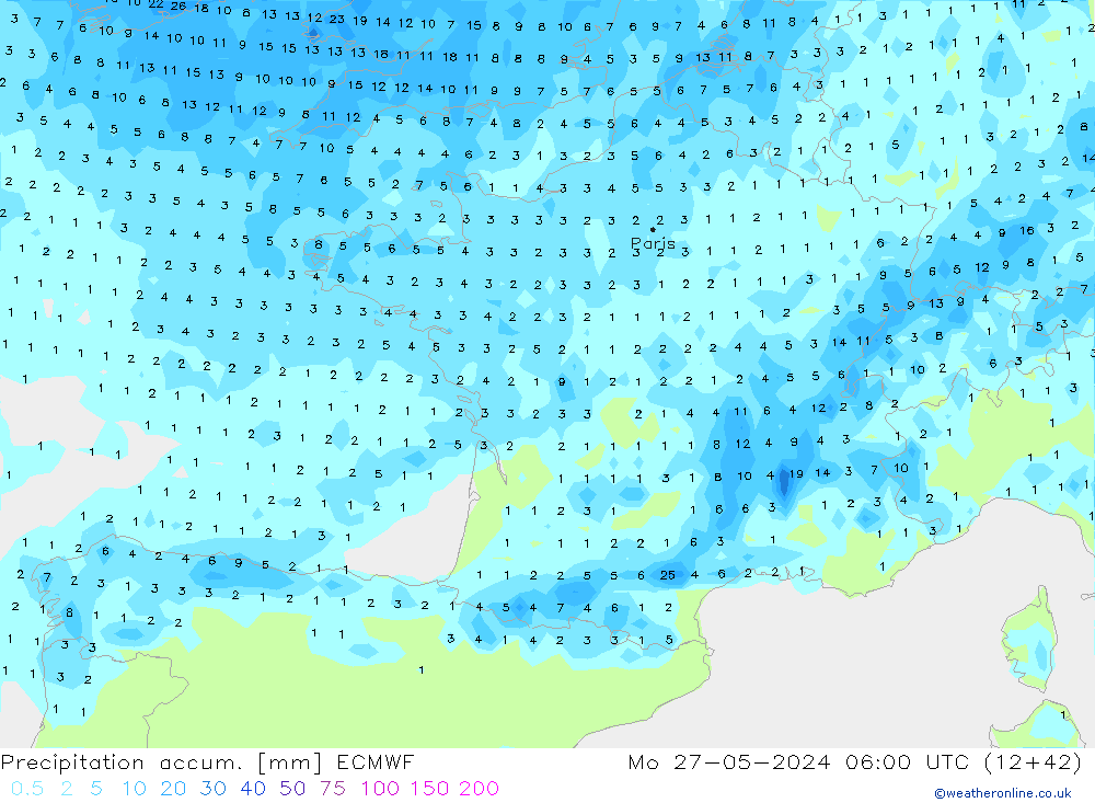 Precipitation accum. ECMWF lun 27.05.2024 06 UTC