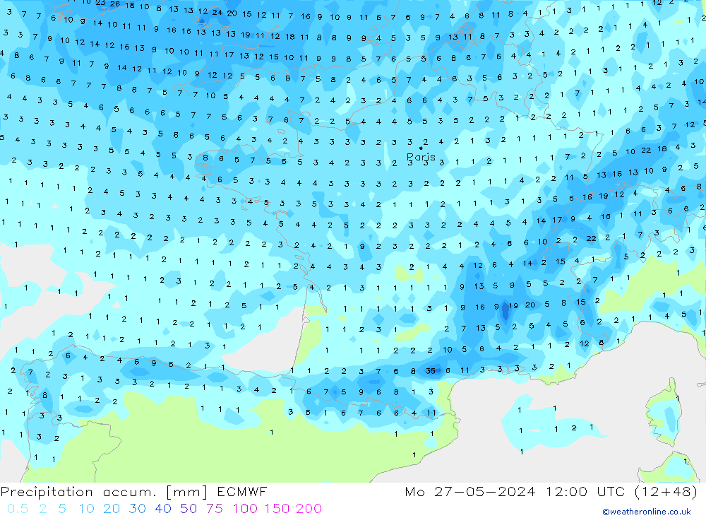 Precipitation accum. ECMWF Po 27.05.2024 12 UTC