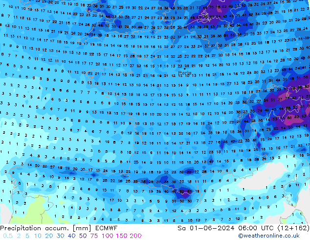 Precipitation accum. ECMWF Sáb 01.06.2024 06 UTC