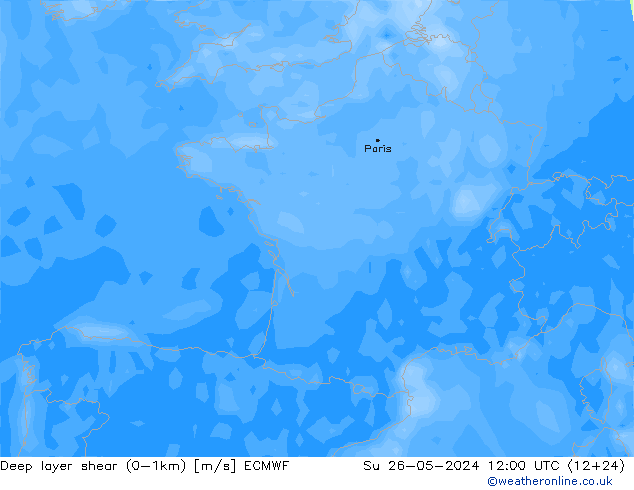 Deep layer shear (0-1km) ECMWF So 26.05.2024 12 UTC